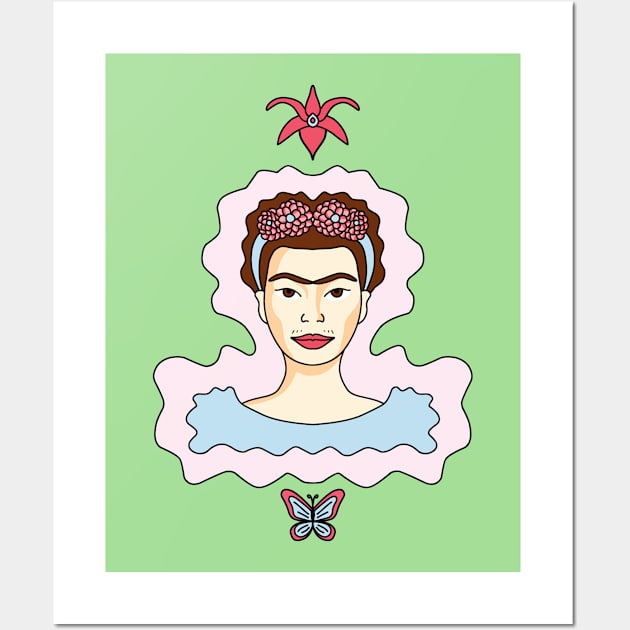 Cute Cartoon Frida Kahlo portrait Wall Art by Twist Design